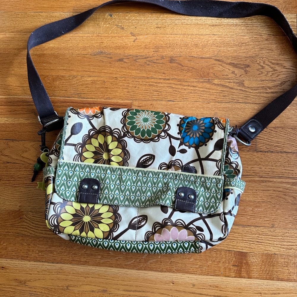 Fossil Key Per Floral Briefcase Messenger Bag Large Soft Vinyl Boho